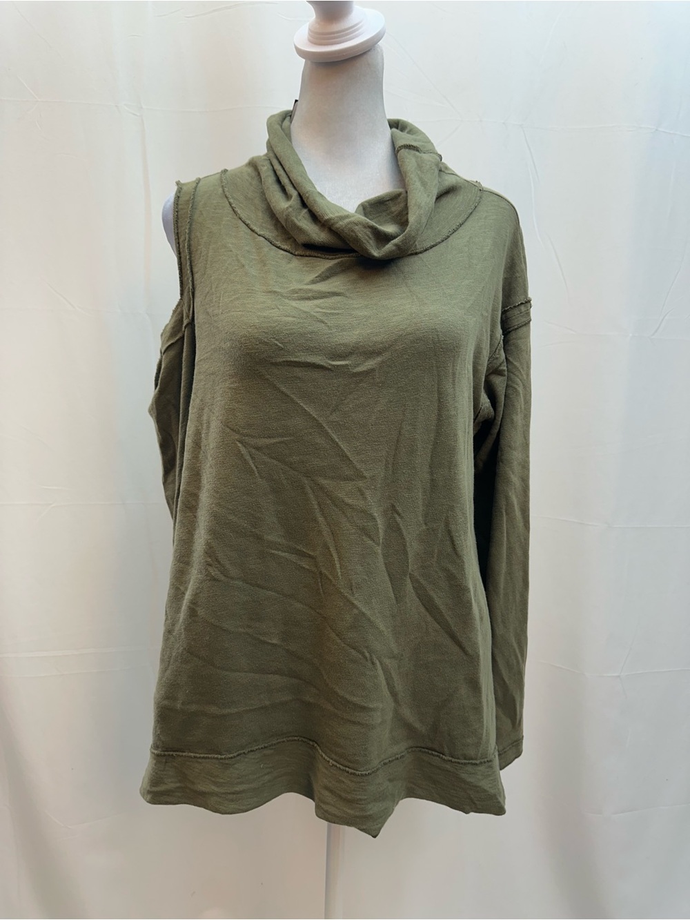 Heather by Bordeaux Olive Green Cowl Neck Cold-Shoulder Sweatshirt S NWTS